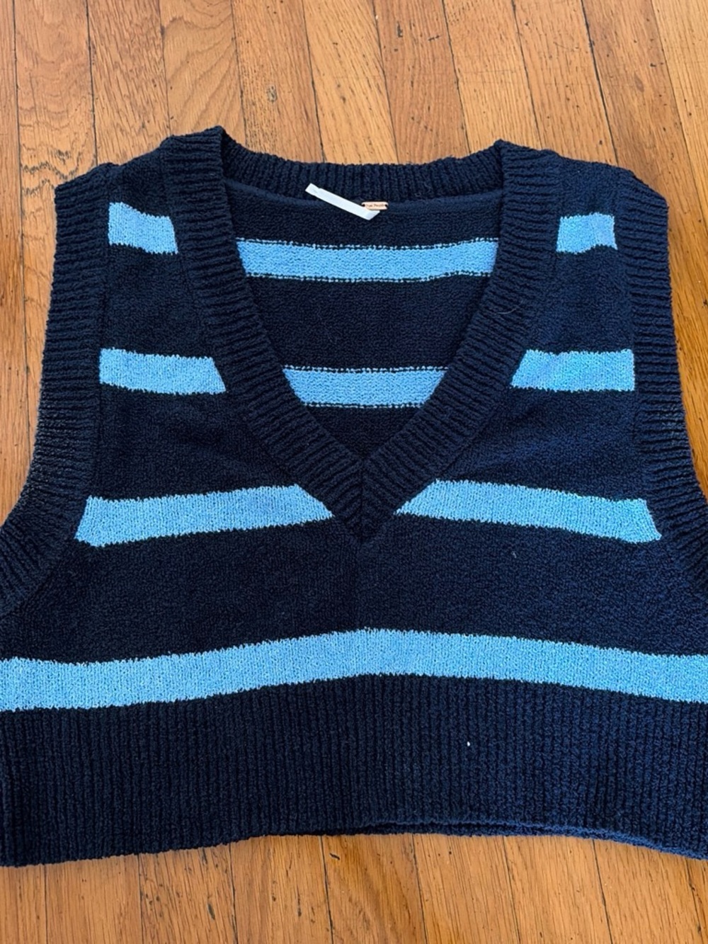 Free People Navy and Light Blue Striped Knit Vest